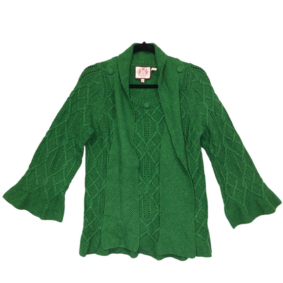 Juicy Couture Sweaters - Juicy Couture Vintage Sz L Cable Knit Green Sweater Merino Wool Cashmere w Scarf